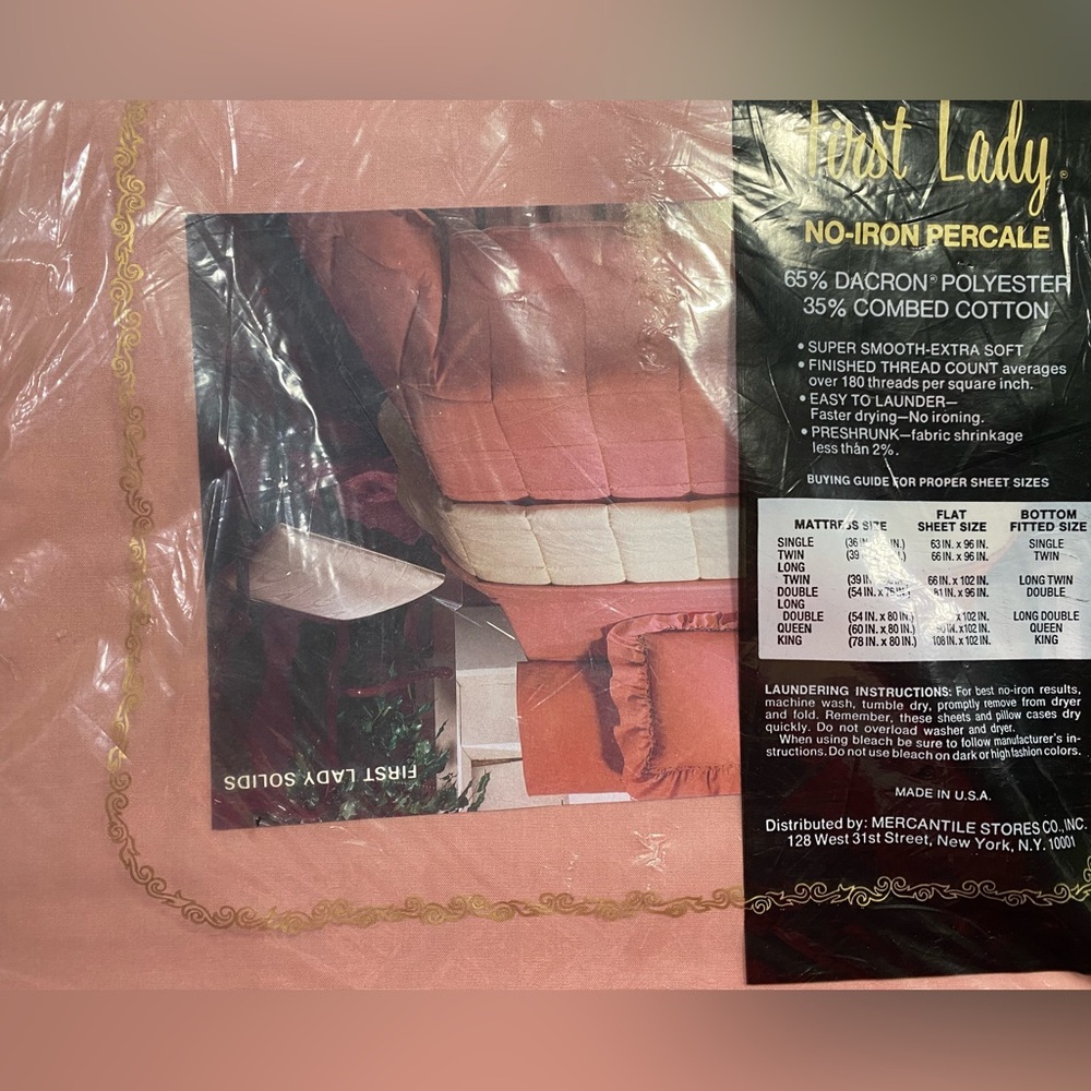 NIP First Lady Vintage Pink Twin Flat Bed Sheet No Iron Made USA